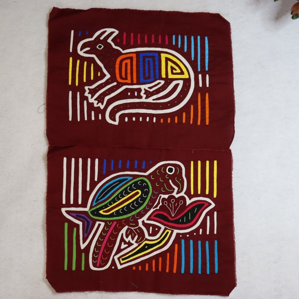 Unbranded Kuna Mola Textile OS Red Unisex Folk Art Animal